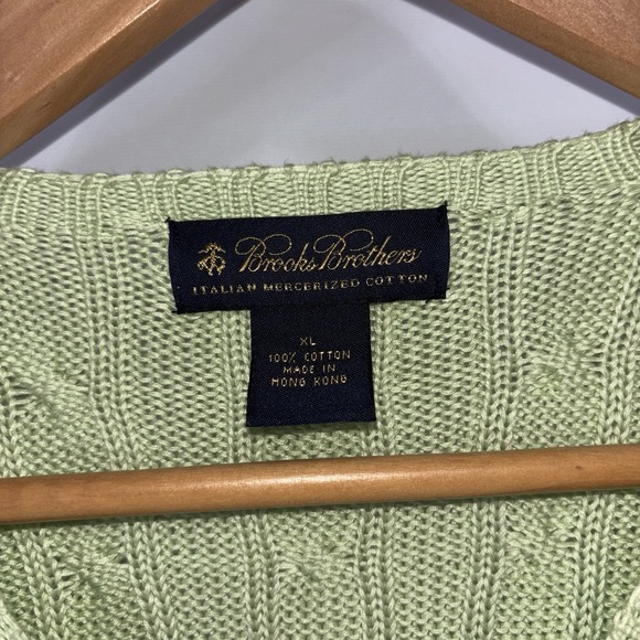 Brooks Brothers Cable Knit Sweater XL Green Italian Mercerized Cotton Crewneck - Picture 2 of 7